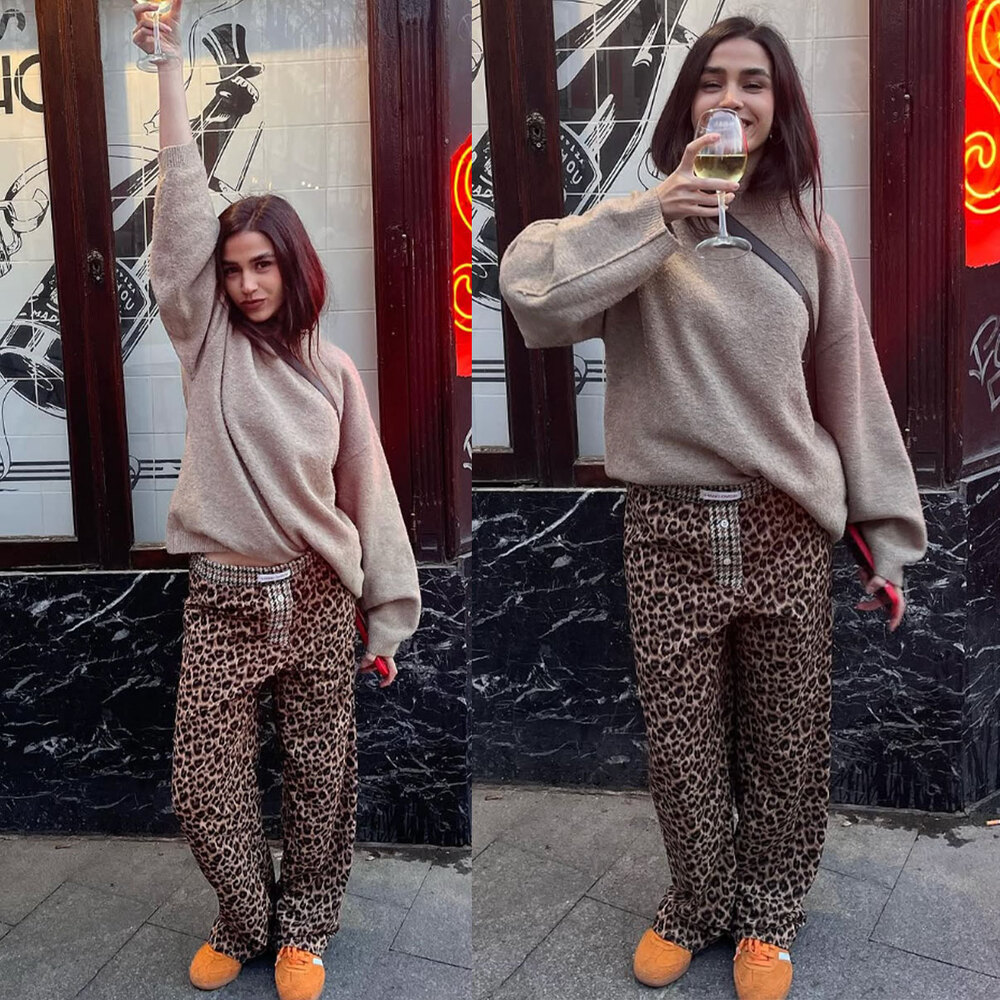Hand Over Ex Boyfriend Leopard Boxer Style Relaxed Straight Pants Size S